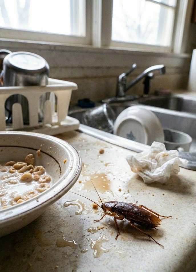 Blatte germanique sur un plan de travail