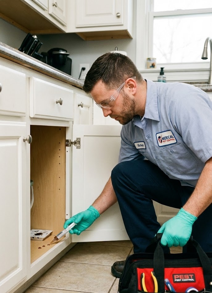 Application de gel anti-cafards professionnel